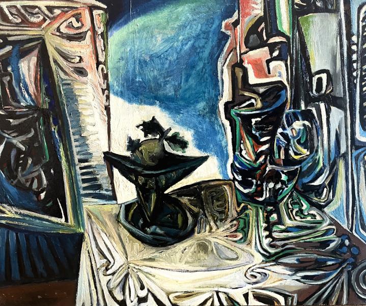 Nature morte en bleu à la coupe de fruits, janvier 1968