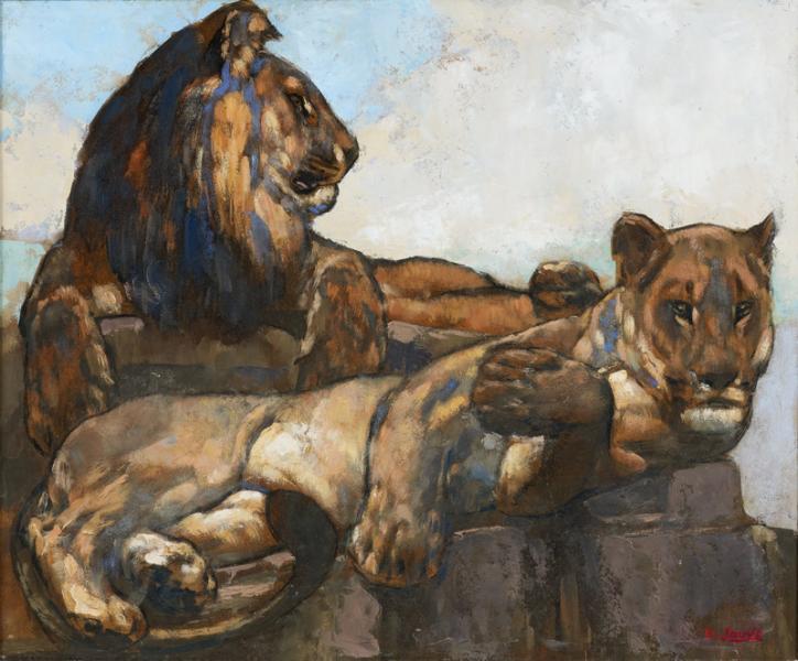 Lion et lionne allongés, c. 1922