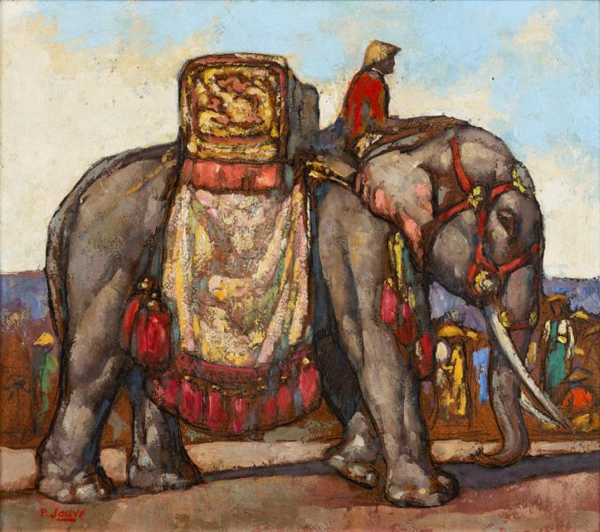 Éléphant caparaçonné et son cornac, Hué, c. 1922